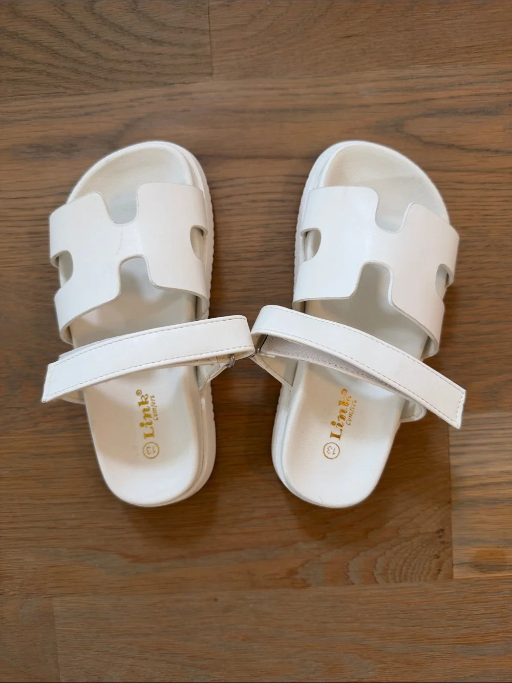 Never Worn Link White Slide Sandals with Adjustable Strap
